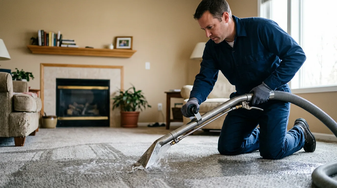 Water damage restoration technician working near Austin, IN